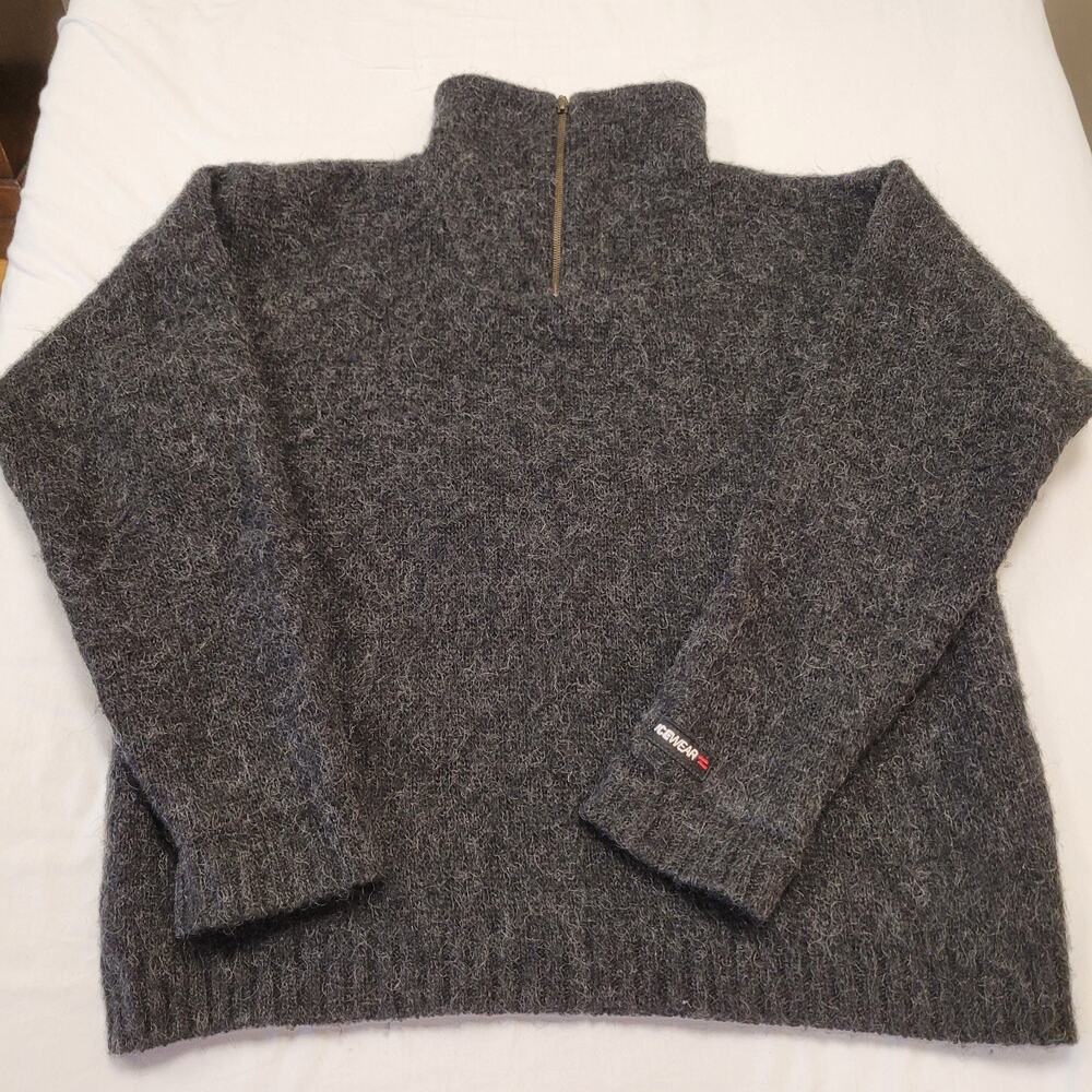 Icewear Sweater Mens Large Gray Funnel Neck 1/4 Zip Pullove Wool Fleece Lined